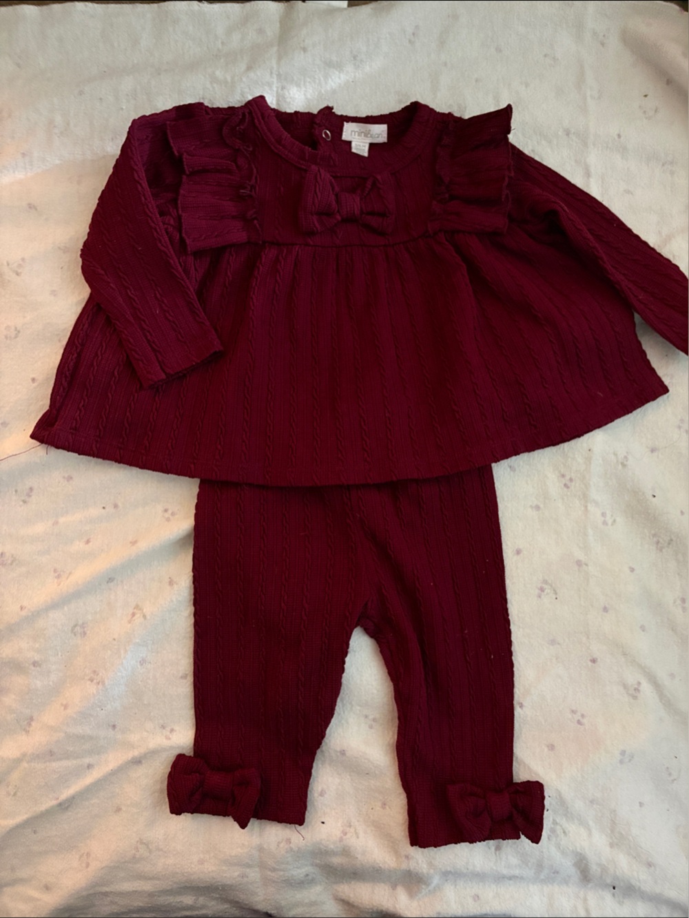 Maroon Knit Baby Matching Set with Bow - Infant Two-Piece